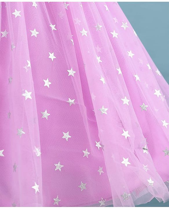 Pine Kids Woven Flutter Sleeves Party Dress With Glitter Star Print - Lilac