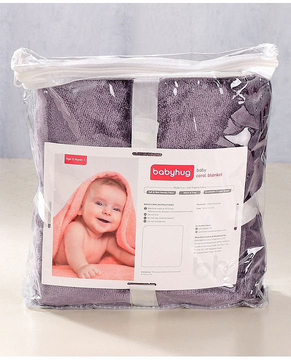 Babyhug Super Soft Coral Fleece Baby Blanket with Ultra-Soft Lightweight & Breathable Blanket  - Grey