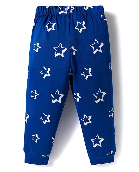 Babyhug Cotton Knit Full Sleeves Co-ords Night Suit With Star Print - Blue
