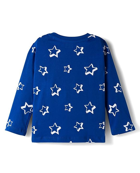Babyhug Cotton Knit Full Sleeves Co-ords Night Suit With Star Print - Blue