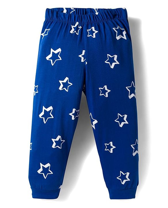 Babyhug Cotton Knit Full Sleeves Co-ords Night Suit With Star Print - Blue