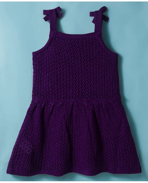 Babyhug Knitted Solid Woollen Dress & Full Sleeves Inner Tee - Purple & White