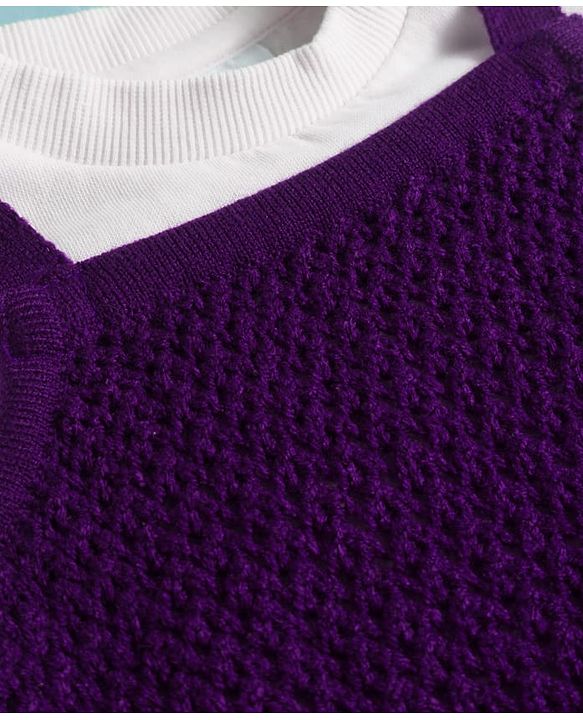 Babyhug Knitted Solid Woollen Dress & Full Sleeves Inner Tee - Purple & White