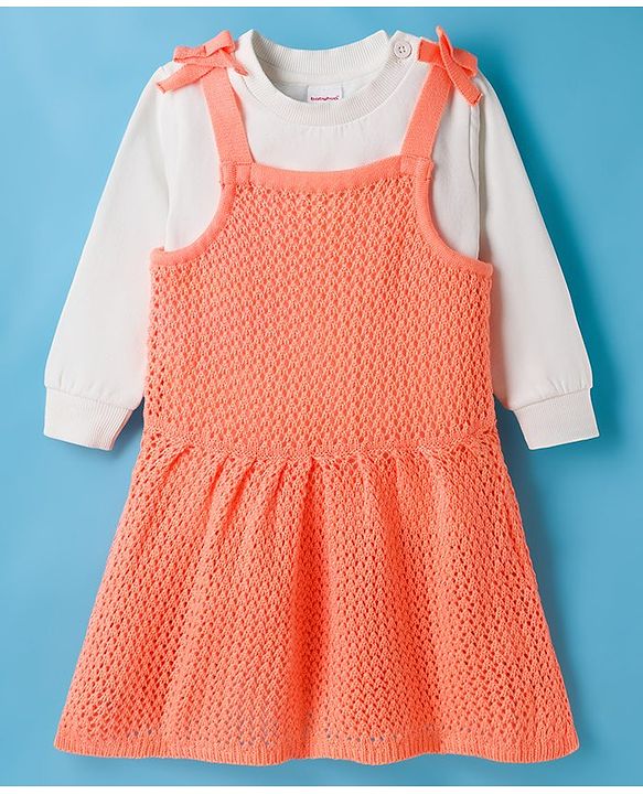 Babyhug Knitted Solid Woollen Dress & Full Sleeves Inner Tee - Purple & White