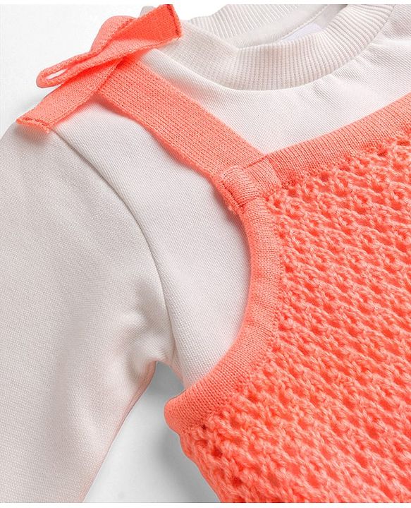 Babyhug Knitted Solid Woollen Dress & Full Sleeves Inner Tee - Purple & White