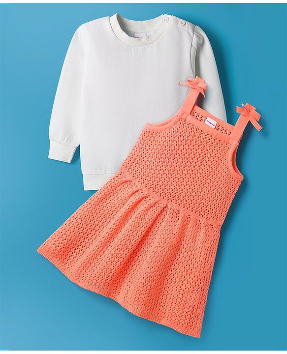 Babyhug Knitted Solid Woollen Dress & Full Sleeves Inner Tee - Purple & White