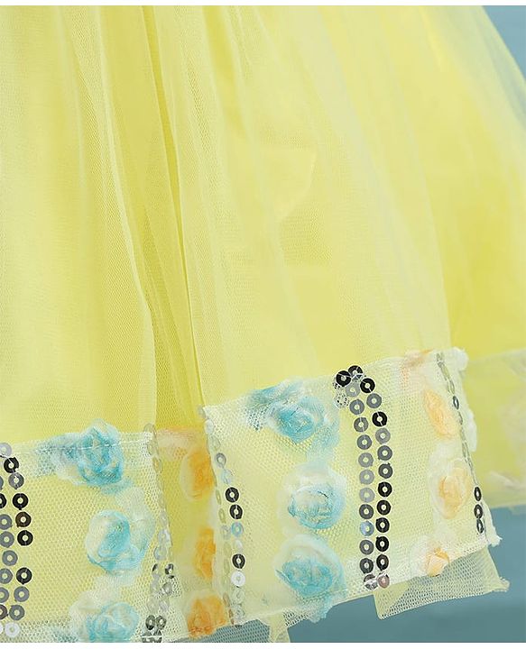 Pine Kids Woven Half Sleeves Party Dress With Floral Applique & Sequin Detailing - Yellow