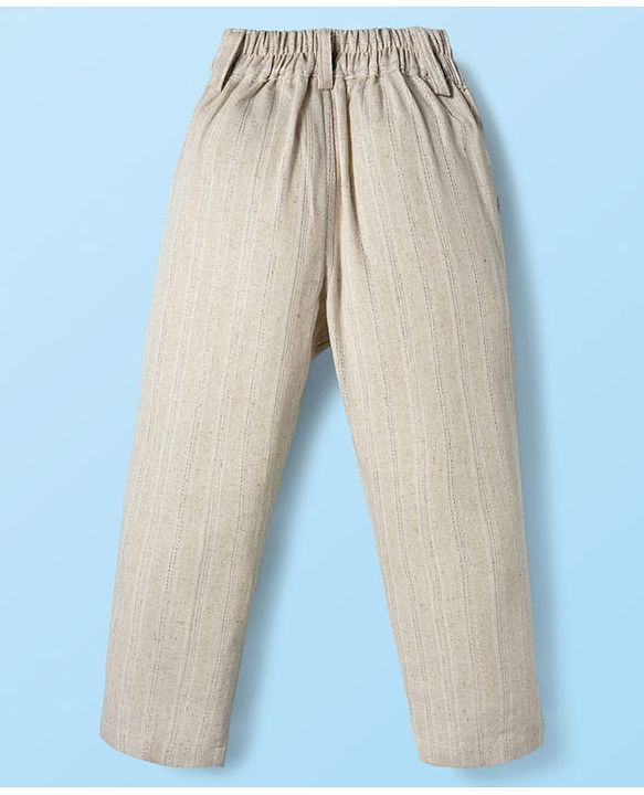 Babyhug Premium Linen Woven Full Sleeves Solid Party Suit With Bow - Beige
