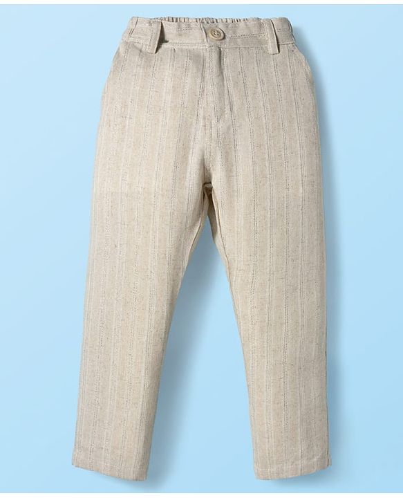 Babyhug Premium Linen Woven Full Sleeves Solid Party Suit With Bow - Beige