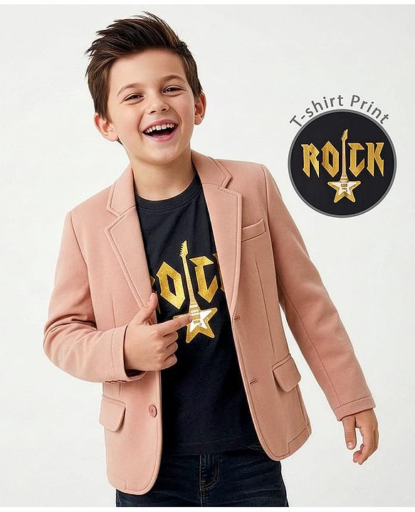 Pine Kids Knit Full Sleeves Solid Blazer With Printed Inner Tee - Pink