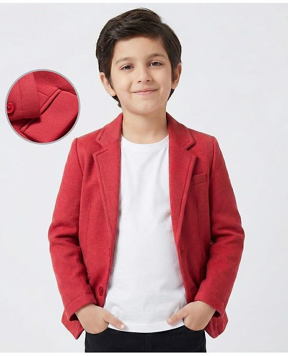 Pine Kids Knit Full Sleeves Solid Blazer - Red