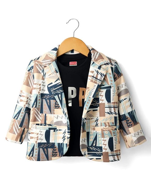 Babyhug Knit Full Sleeves Blazer with Inner Tee & Abstract Print - Multicolor
