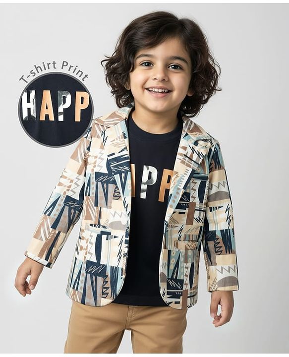 Babyhug Knit Full Sleeves Blazer with Inner Tee & Abstract Print - Multicolor