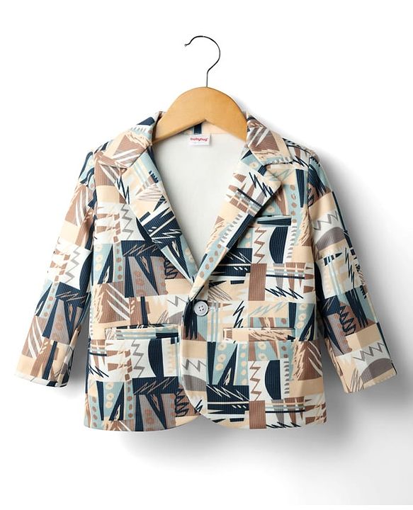 Babyhug Knit Full Sleeves Blazer with Inner Tee & Abstract Print - Multicolor