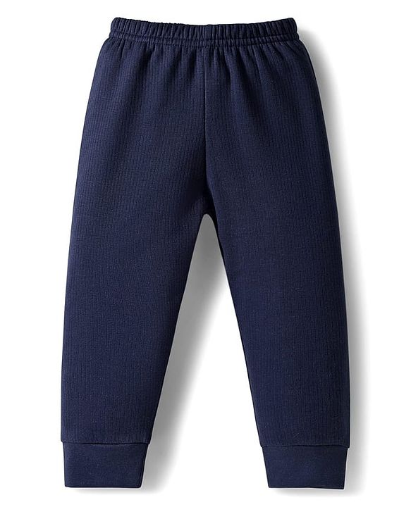 Babyhug Knit Full Sleeves Solid Colour Thermal Inner Wear Set - Navy Blue