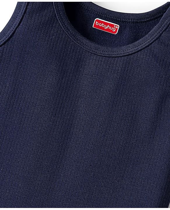 Babyhug Knit Full Sleeves Solid Colour Thermal Inner Wear Set - Navy Blue