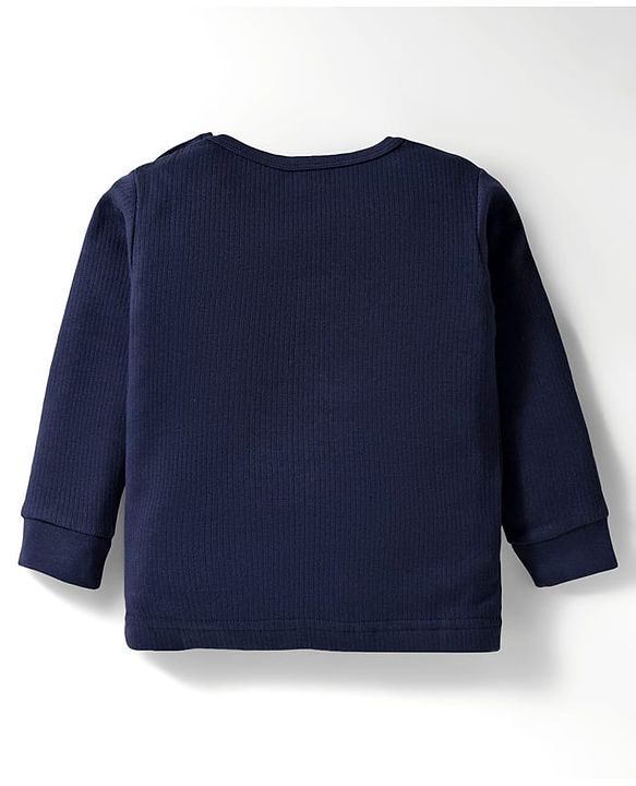 Babyhug Knit Full Sleeves Solid Colour Thermal Inner Wear Set - Navy Blue