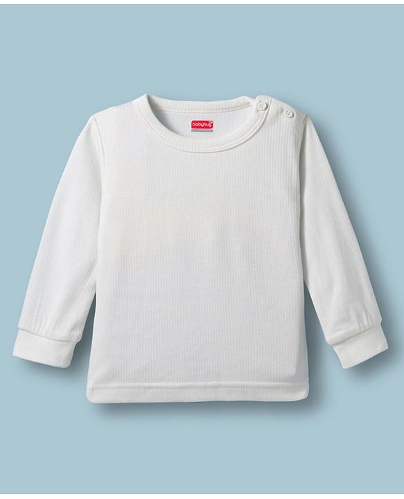 Babyhug Knit Full Sleeves Solid Color Pullover & Sleeveless Thermal Vest & Pant Set - Offwhite
