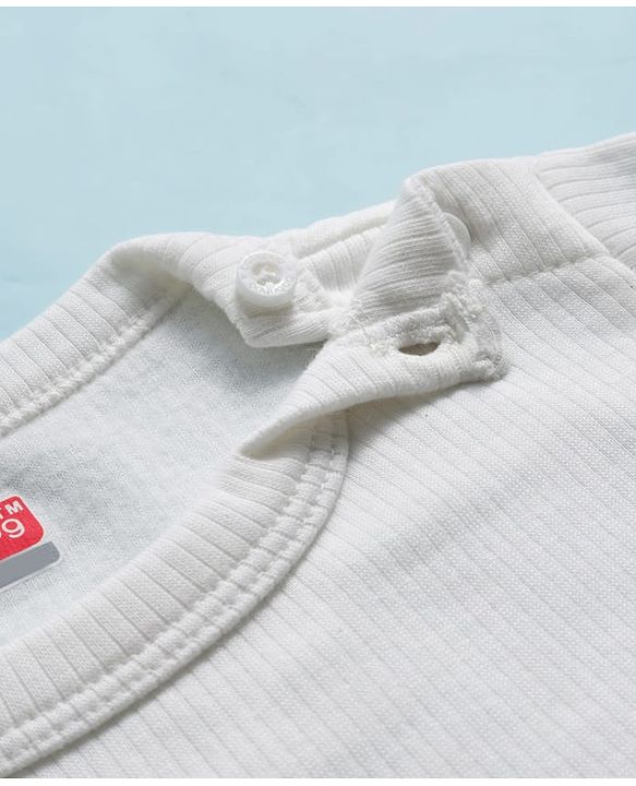 Babyhug Knit Full Sleeves Solid Color Pullover & Sleeveless Thermal Vest & Pant Set - Offwhite