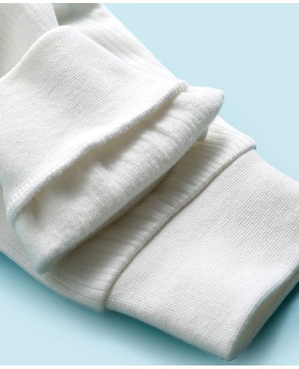 Babyhug Knit Full Sleeves Solid Color Pullover & Sleeveless Thermal Vest & Pant Set - Offwhite