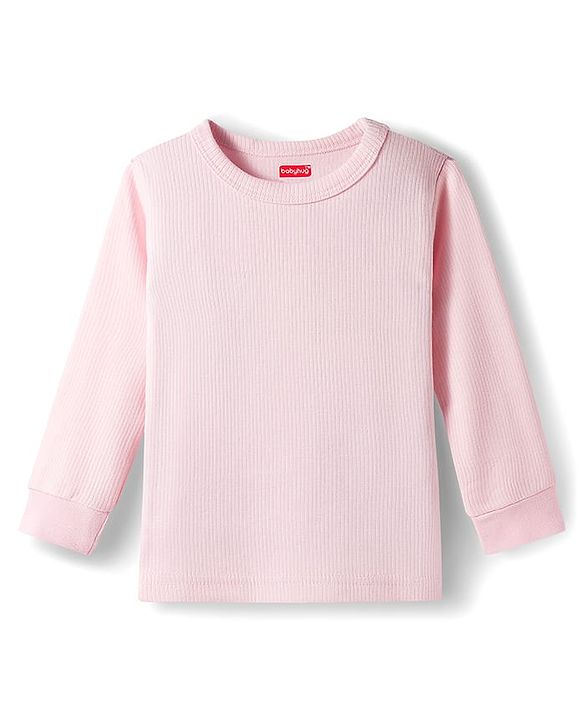 Babyhug Knit Full Sleeves Solid Color Pullover & Sleeveless Thermal Vest & Pant Set - Pink