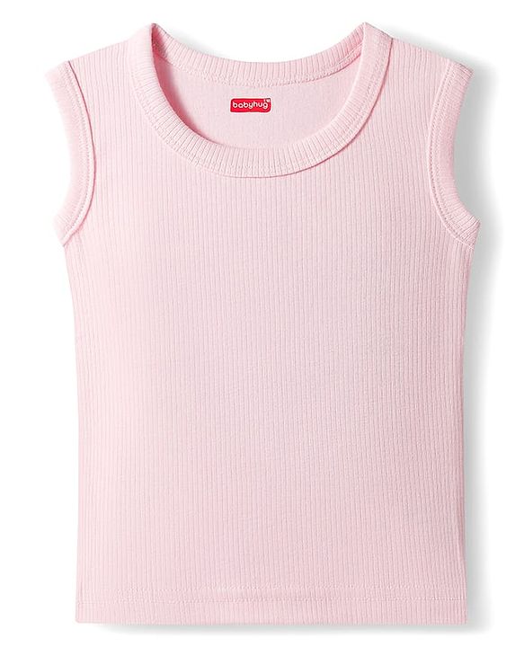 Babyhug Knit Full Sleeves Solid Color Pullover & Sleeveless Thermal Vest & Pant Set - Pink