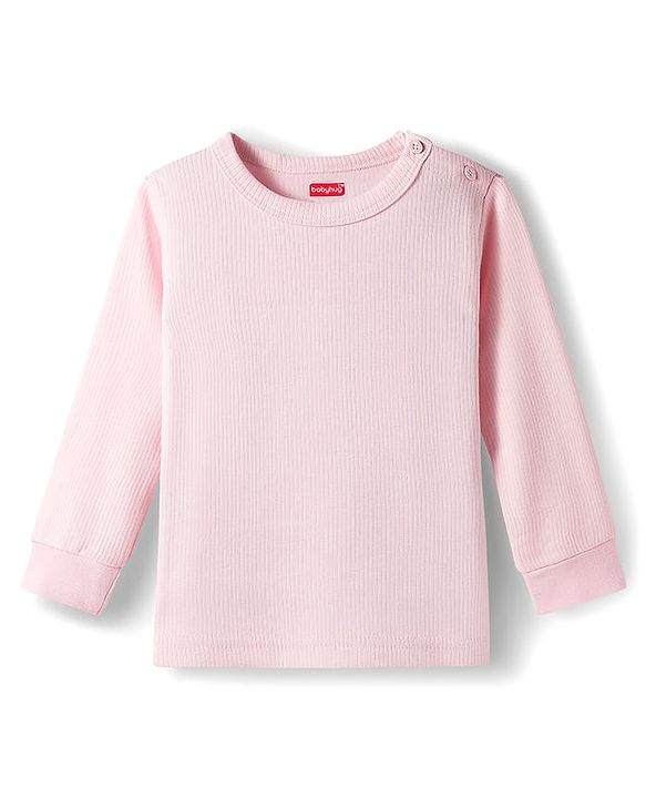 Babyhug Knit Full Sleeves Solid Color Pullover & Sleeveless Thermal Vest & Pant Set - Pink
