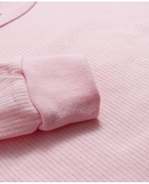 Babyhug Knit Full Sleeves Solid Color Pullover & Sleeveless Thermal Vest & Pant Set - Pink