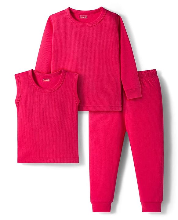 Babyhug Knit Full Sleeves Solid Thermal Set With Vest - Red