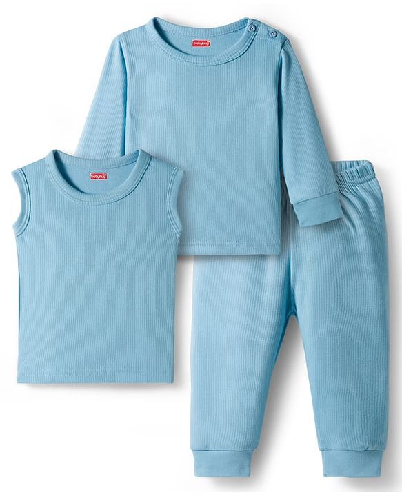 Babyhug Knit Full Sleeves Thermal Inner Wear Set - Light Blue