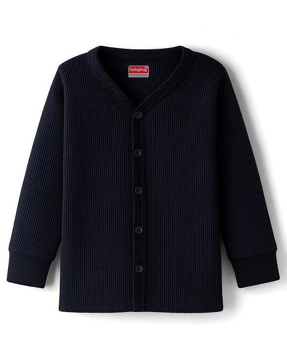 Babyhug Knit Full Sleeves Solid Thermal Set - Navy Blue