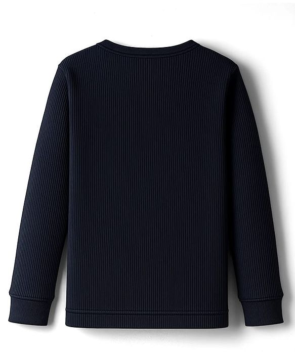 Babyhug Knit Full Sleeves Solid Thermal Set - Navy Blue