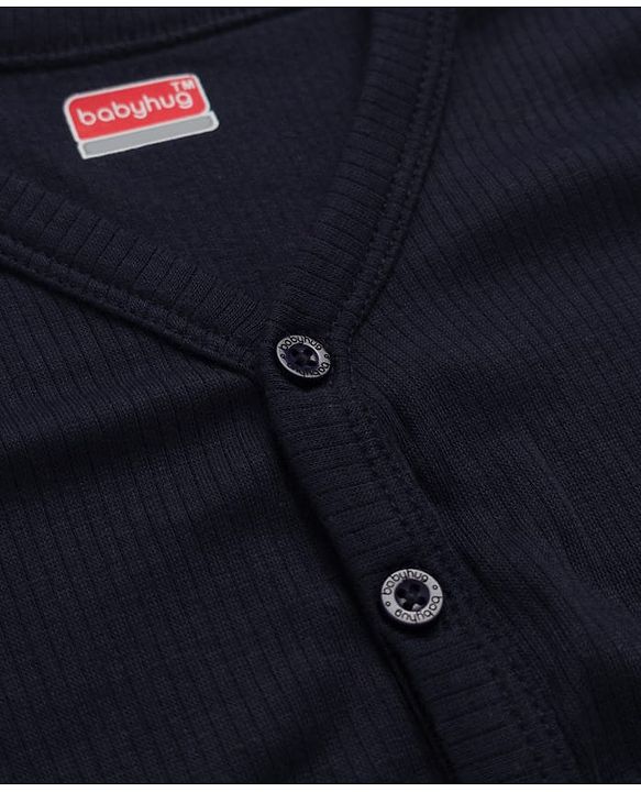 Babyhug Knit Full Sleeves Solid Thermal Set - Navy Blue