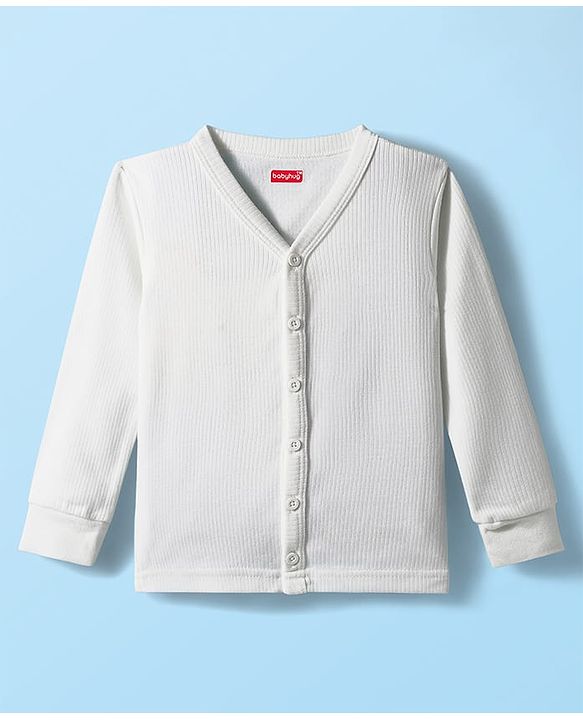Babyhug Knit Full Sleeves Front Open Solid Thermal Set - Off White