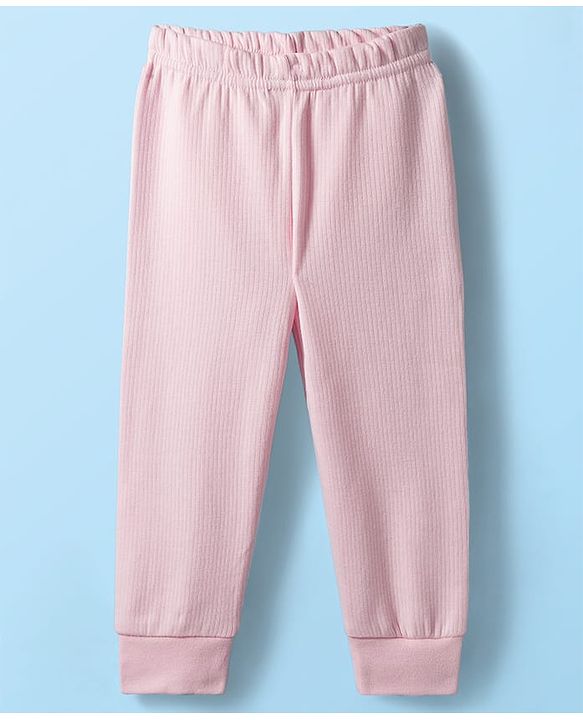 Babyhug Knit Full Sleeves Front Open Solid Thermal Set - Pink