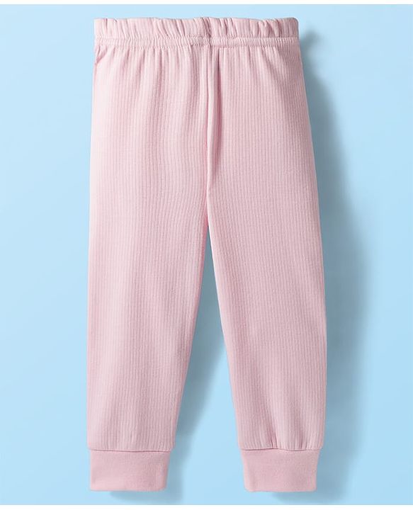 Babyhug Knit Full Sleeves Front Open Solid Thermal Set - Pink