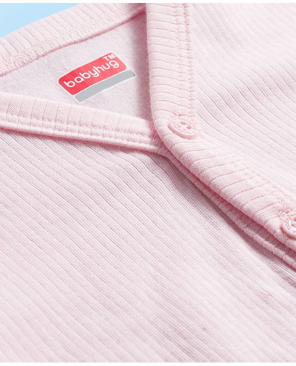 Babyhug Knit Full Sleeves Front Open Solid Thermal Set - Pink