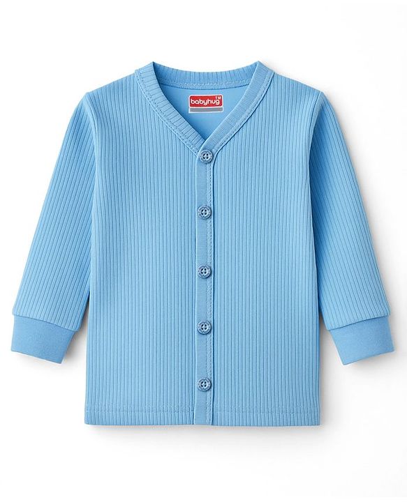 Babyhug Knit Full Sleeves Solid Colour Thermal Inner Wear Set - Light Blue