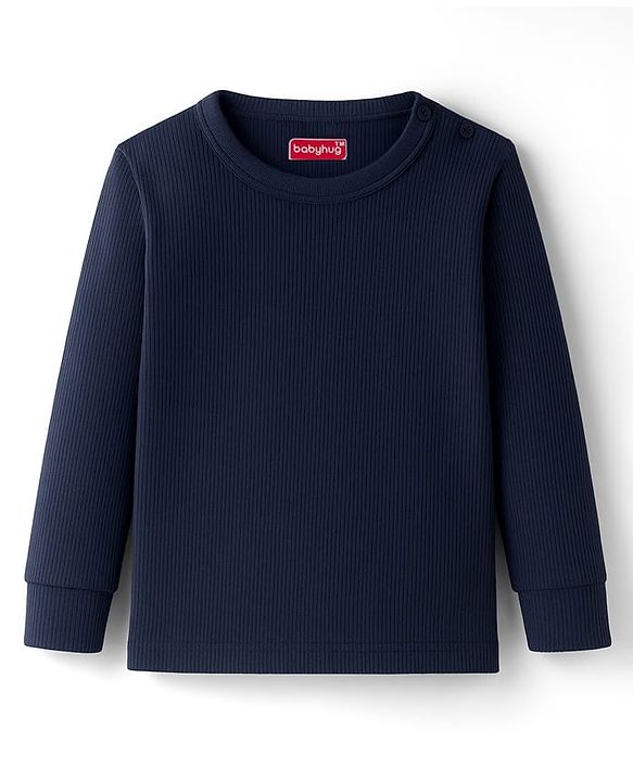Babyhug Knit Full Sleeves Solid Thermal Inner Wear Front Open & Pullover Vest Pack of 2 - Navy Blue