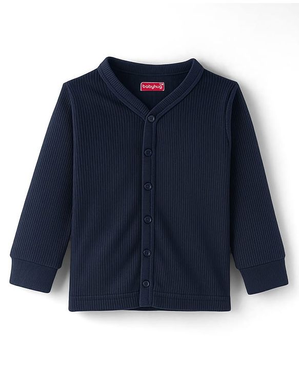 Babyhug Knit Full Sleeves Solid Thermal Inner Wear Front Open & Pullover Vest Pack of 2 - Navy Blue