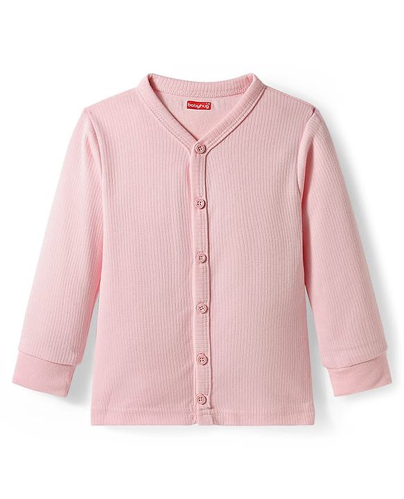 Babyhug Knit Full Sleeves Solid Color Front open & Pullover Thermal Inner Wear Vest Pack of 2 - Pink