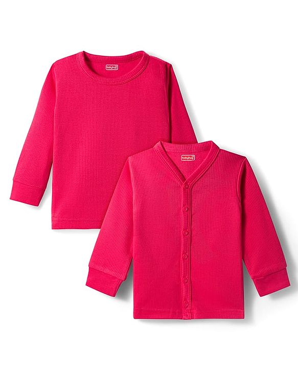 Babyhug Knit Full Sleeves Solid Color Front open & Pullover Thermal Inner Wear Vest Pack of 2 - Red