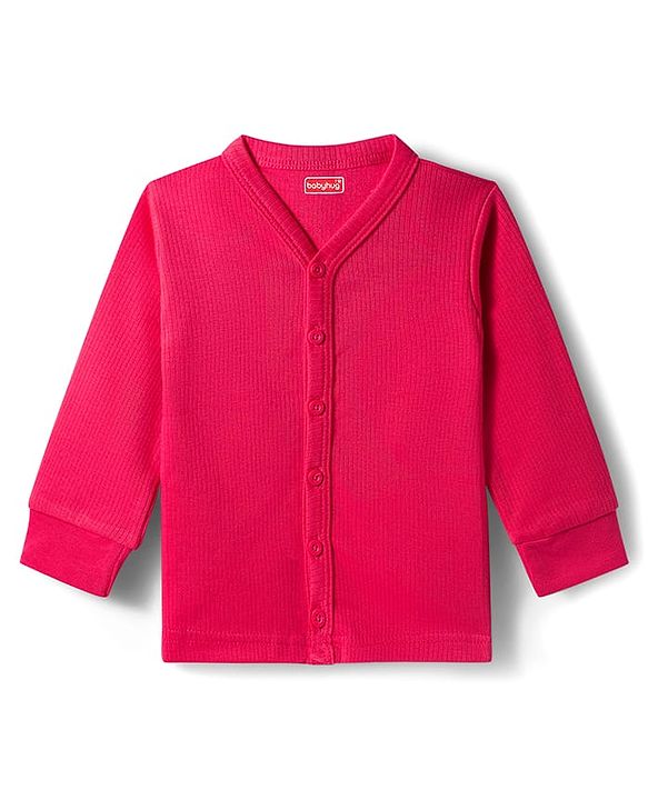 Babyhug Knit Full Sleeves Solid Color Front open & Pullover Thermal Inner Wear Vest Pack of 2 - Red