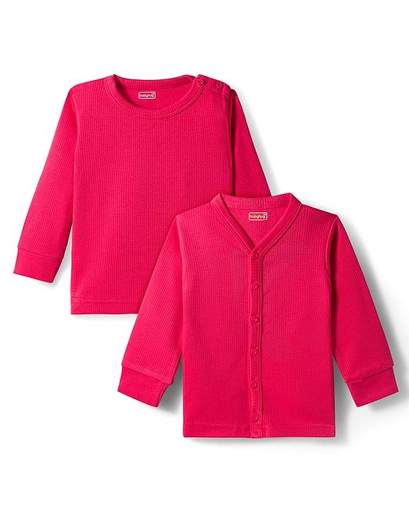 Babyhug Knit Full Sleeves Solid Color Front open & Pullover Thermal Inner Wear Vest Pack of 2 - Red