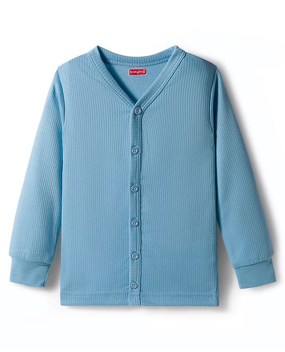 Babyhug Knit Full Sleeves Solid Color Front Open & Pullover Thermal Wear Vests Pack of 2 - Light Blue