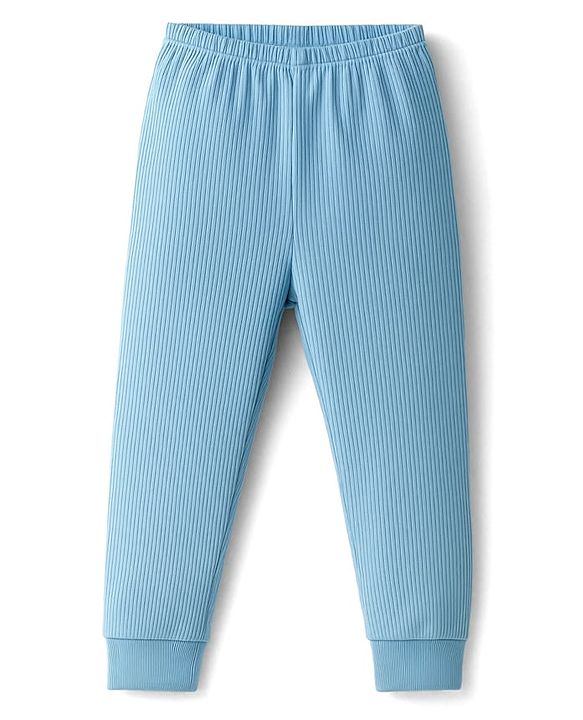 Babyhug Knit Full Length Solid Thermal Pants Pack of 2 - Pink & Light Blue