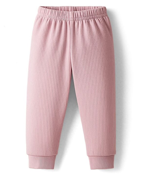 Babyhug Knit Full Length Solid Thermal Pants Pack of 2 - Pink & Light Blue