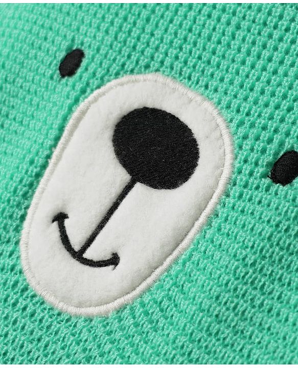 Babyhug Knit Winter Wear Romper & Full Sleeves Inner Tee With Teddy Bear Embroidery - Aqua Blue & White