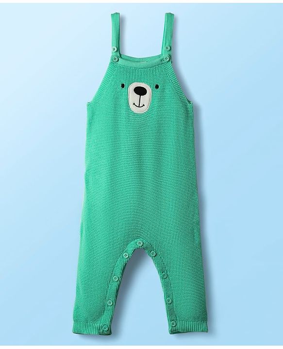 Babyhug Knit Winter Wear Romper & Full Sleeves Inner Tee With Teddy Bear Embroidery - Aqua Blue & White
