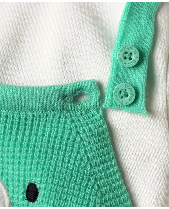 Babyhug Knit Winter Wear Romper & Full Sleeves Inner Tee With Teddy Bear Embroidery - Aqua Blue & White